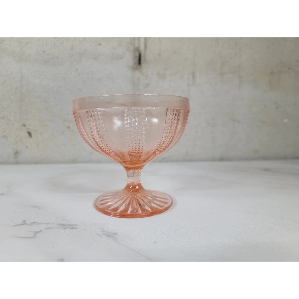 Vintage Hazel Atlas‎ Pink Depression Glass Low Sherbet Colonial Basket stem